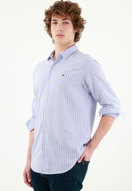 Camisa Cuello Francés Azul Para Hombre