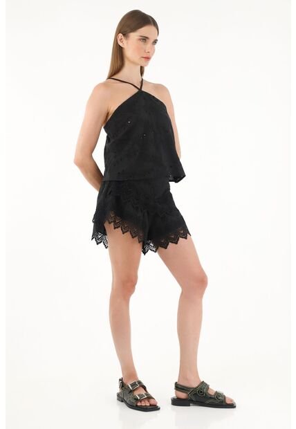 Tennis Bermuda Negra De Ojalillo Con Boleros Para Mujer