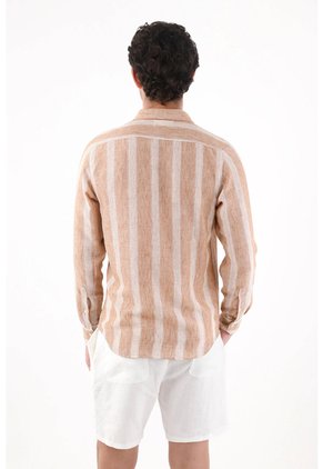 Tennis Camisa Regular Fit Con Rayas Verticales Texturizadas De Poliéster Beige Arena Para Hombre