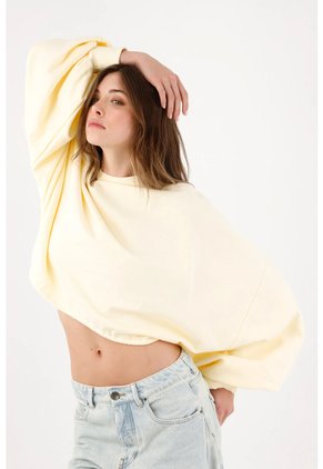 Tennis Buzo Oversize Cropped Con Mangas Abullonadas En Algodón Amarillo Pastel Para Mujer