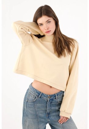 Tennis Buzo Cropped Holgado Con Cuello Alto Acanalado De Algodón Beige Para Mujer