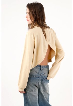 Tennis Buzo Cropped Holgado Con Cuello Alto Acanalado De Algodón Beige Para Mujer