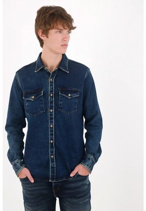 Tennis Camisa Ajuste Clásico Con Costuras Contrastadas En Denim Para Hombre