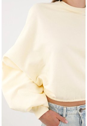 Tennis Buzo Oversize Cropped Con Mangas Abullonadas En Algodón Amarillo Pastel Para Mujer