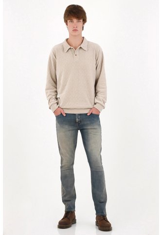 Tennis Buzo Fit Regular Con Textura En Beige Para Hombre Tennis