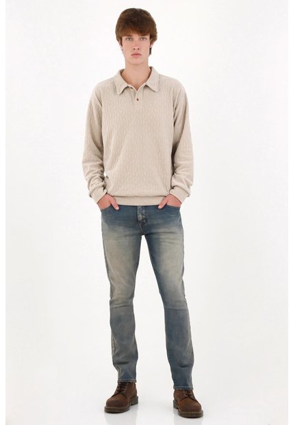 Tennis Buzo Fit Regular Con Textura En Beige Para Hombre