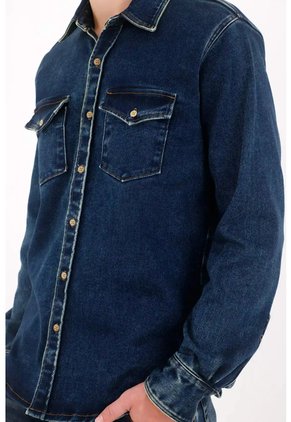 Tennis Camisa Ajuste Clásico Con Costuras Contrastadas En Denim Para Hombre