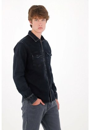 Tennis Camisa Regular Fit Con Lavado En Contraste De Algodón Negro Para Hombre