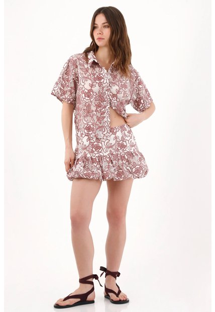 Tennis Camisa Oversize Con Estampado Floral Bicolor En Crudo Para Mujer
