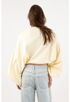 Tennis Buzo Oversize Cropped Con Mangas Abullonadas En Algodón Amarillo Pastel Para Mujer