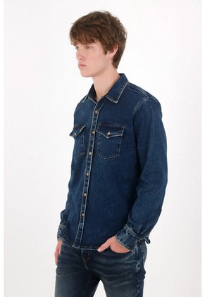Tennis Camisa Ajuste Clásico Con Costuras Contrastadas En Denim Para Hombre