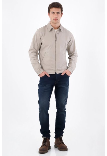 Tennis Abrigo Fit Recto Con Cuello Camisero Limpio De Algodón Beige Para Hombre