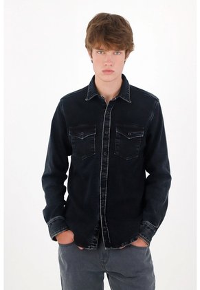 Tennis Camisa Regular Fit Con Lavado En Contraste De Algodón Negro Para Hombre