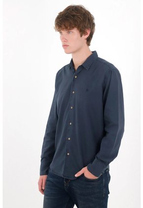 Tennis Camisa Regular Fit Con Botones Contraste En Algodón Azul Marino Para Hombre