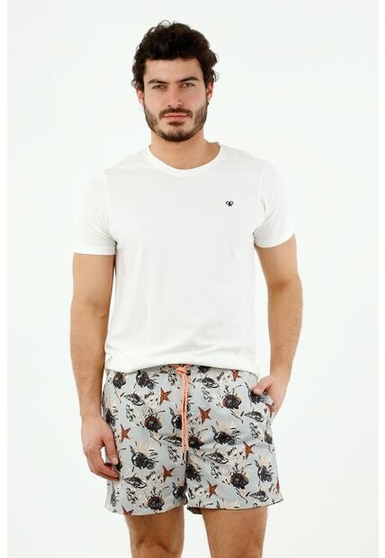 Pantaloneta De Baño De Hombre, Silueta Confort, Con Estampado De Conchas Y Caracoles