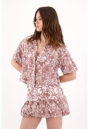 Tennis Camisa Oversize Con Estampado Floral Bicolor En Crudo Para Mujer