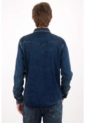 Tennis Camisa Ajuste Clásico Con Costuras Contrastadas En Denim Para Hombre