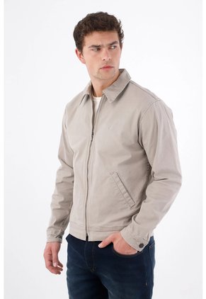Tennis Abrigo Fit Recto Con Cuello Camisero Limpio De Algodón Beige Para Hombre