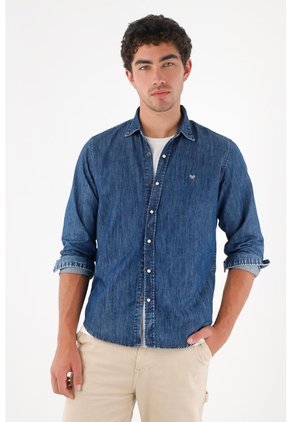 Tennis Camisa Manga Larga Azul Con Caída Fluida Para Hombre