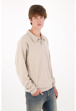 Tennis Buzo Fit Regular Con Textura En Beige Para Hombre