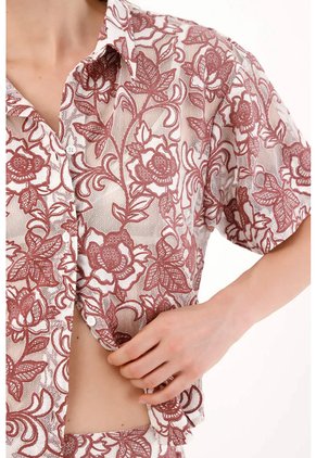 Tennis Camisa Oversize Con Estampado Floral Bicolor En Crudo Para Mujer