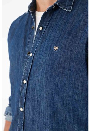 Tennis Camisa Manga Larga Azul Con Caída Fluida Para Hombre