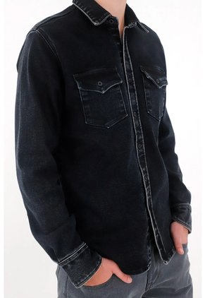 Tennis Camisa Regular Fit Con Lavado En Contraste De Algodón Negro Para Hombre