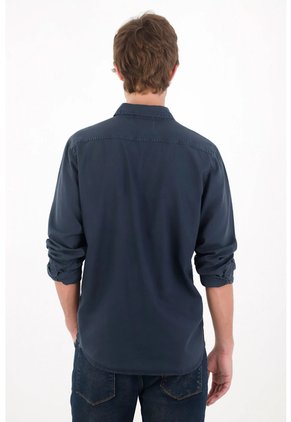Tennis Camisa Regular Fit Con Botones Contraste En Algodón Azul Marino Para Hombre