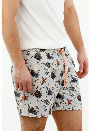 Pantaloneta De Baño De Hombre, Silueta Confort, Con Estampado De Conchas Y Caracoles