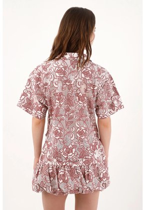 Tennis Camisa Oversize Con Estampado Floral Bicolor En Crudo Para Mujer