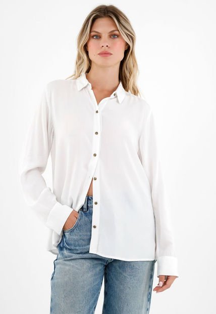 Camisa Manga Larga Blanca Para Mujer
