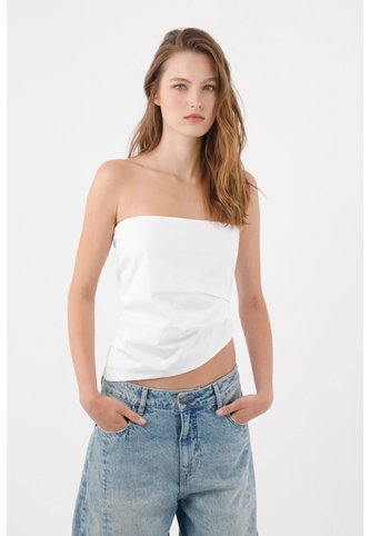 Tennis Top Strapless Fit Recto Con Bajo Asimétrico En Algodón Blanco Para Mujer Tennis