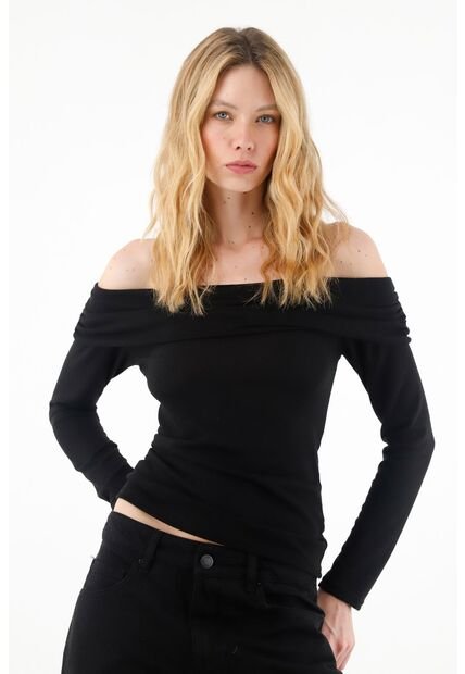 Camiseta Off Shoulder Negra Para Mujer