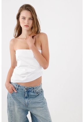 Tennis Top Strapless Fit Recto Con Bajo Asimétrico En Algodón Blanco Para Mujer