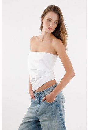 Tennis Top Strapless Fit Recto Con Bajo Asimétrico En Algodón Blanco Para Mujer