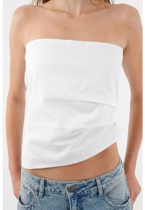 Tennis Top Strapless Fit Recto Con Bajo Asimétrico En Algodón Blanco Para Mujer