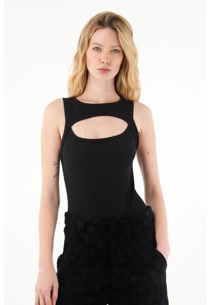 Body Negro Con Escote Abierto Para Mujer