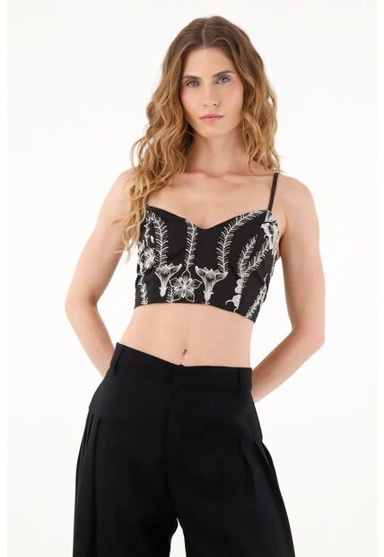 Tennis Crop Top Negro Con Escote Corazón Para Mujer