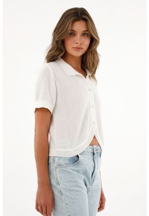 Tennis Camisa Manga Corta Tejida Crudo Para Mujer