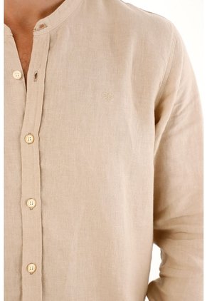Tennis Camisa En 100% Lino Café Con Diseño Limpio Para Hombre Con Acabado único