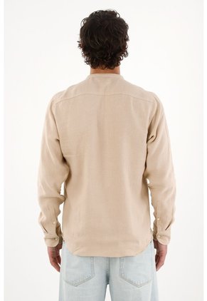 Tennis Camisa En 100% Lino Café Con Diseño Limpio Para Hombre Con Acabado único