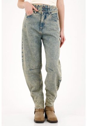 Tennis Jean Slouchy Con Doble Pretina Azul Para Mujer