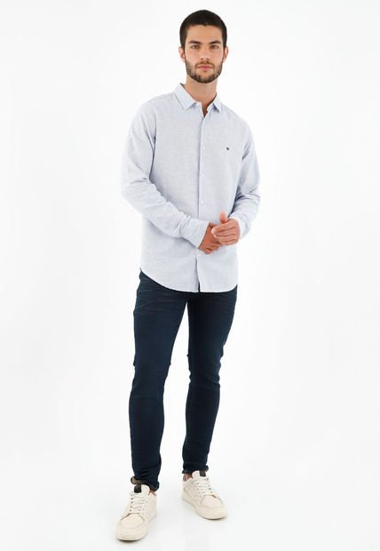Camisa Azul Con Mini Raqueta Bordada Para Hombre