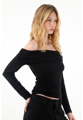 Camiseta Off Shoulder Negra Para Mujer