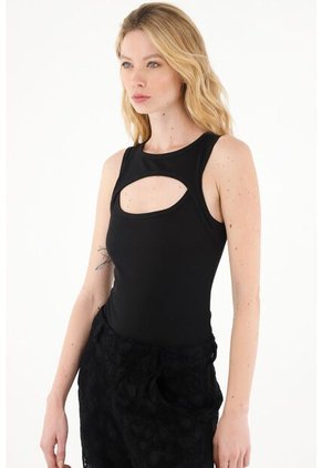 Body Negro Con Escote Abierto Para Mujer