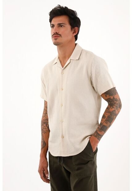 Tennis Camisa Resort Con Tela Texturizada Crudo Para Hombre