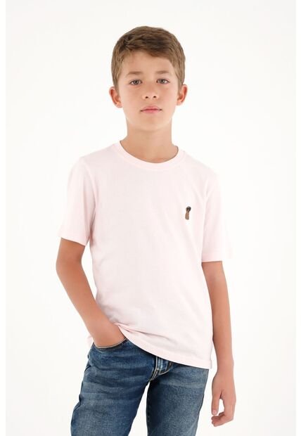Camiseta Con Bordado Localizado Rosada Para Niño