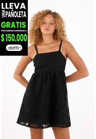 Tennis Vestido Negro Corto En Tela Bordada Para Mujer Tennis