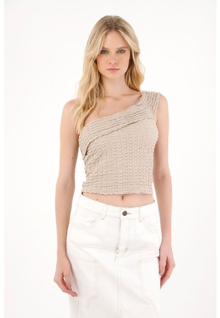 Tennis Camiseta Tela Texturizada Crudo Con Cuello Definido Para Mujer
