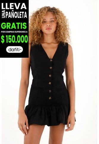 Tennis Vestido Corto Negro Con Falda Globo Para Mujer Tennis